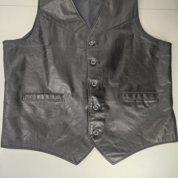 Oakton Limited 44" Tall LT Black Leather Vest Vintage Biker Motorcycle Vest - Picture 2 of 8
